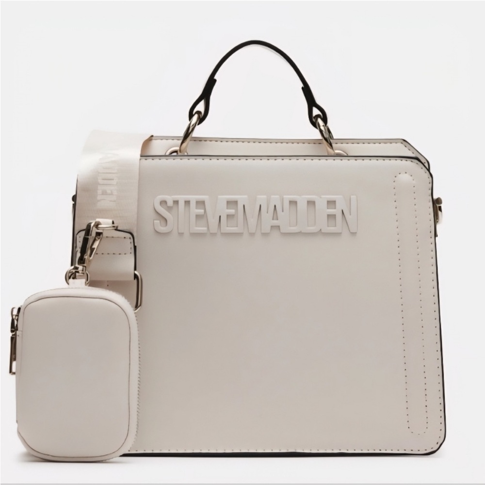 Steve Madden Classic Evelyn Handbag in Cream with Mini Pouch